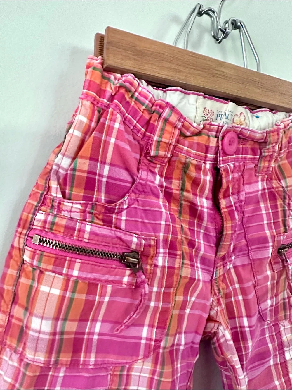 The Children’s Place Girls Vintage Pink Plaid Bermuda Shorts Size 5 Roll Tab